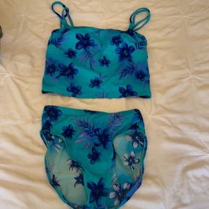 Two piece vintage swimsuit blue print large